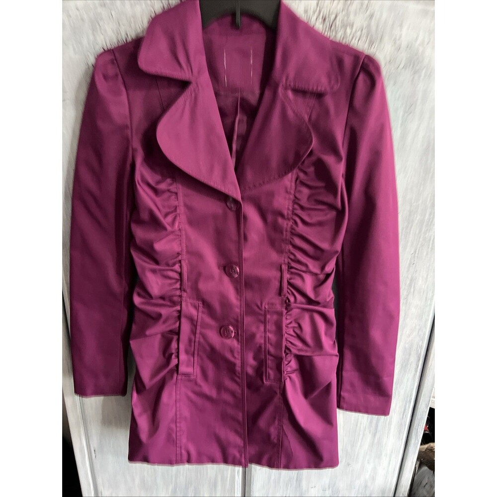 Y2K Vintage Ruched Long Sleeve Collard Plum Jacket Bihi Cottage Core Business Sm